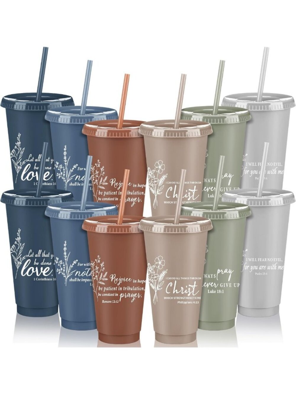 12 Pcs Religious Tumblers 24oz with Lid & Straw - Christian Gift Set, Bulk Cups